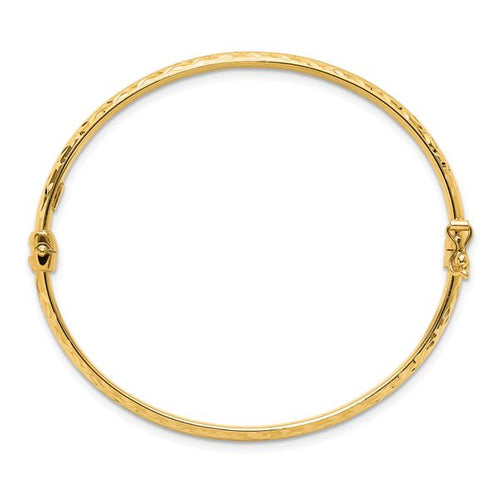 14K Polished and Diamond-cut Hinged Bangle - Image 2