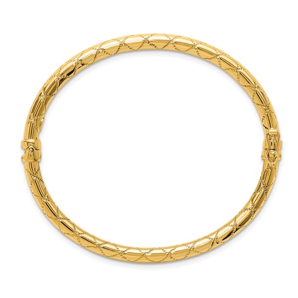 14K Polished and Textured Hinged Bangle - Image 2