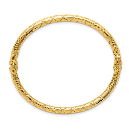 14K Polished and Textured Hinged Bangle - Image 2