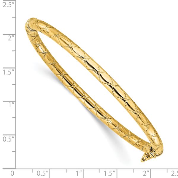 14K Polished and Textured Hinged Bangle - Image 3