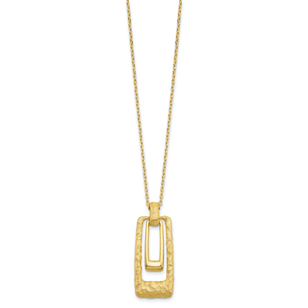 14K Polished and Satin Rectangle Pendant w/.25in ext. Necklace - Image 2