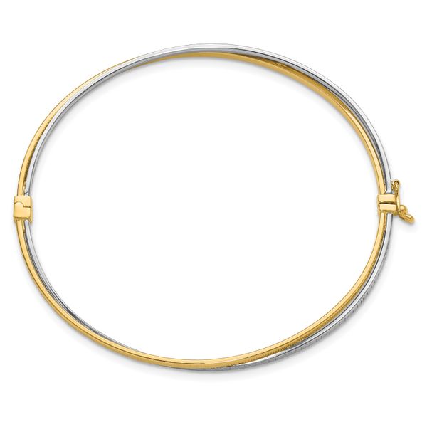 14K Two-tone Polished and Textured Hinged Bangle - Image 2