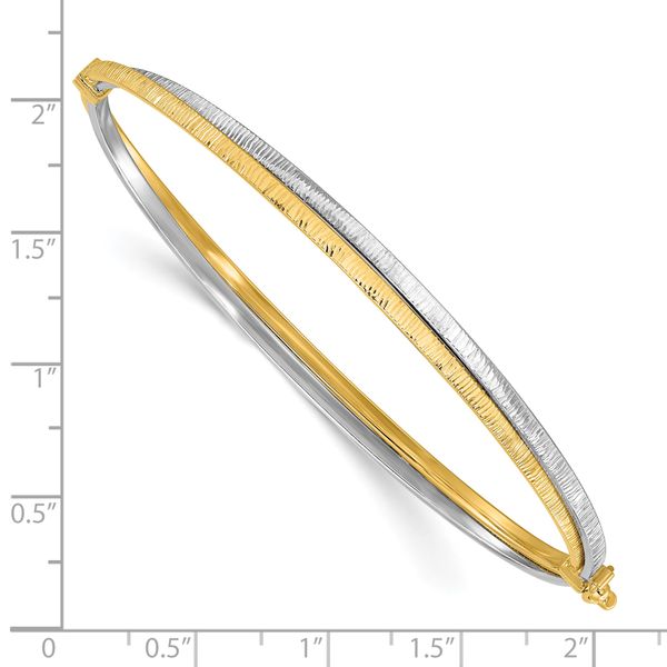 14K Two-tone Polished and Textured Hinged Bangle - Image 3