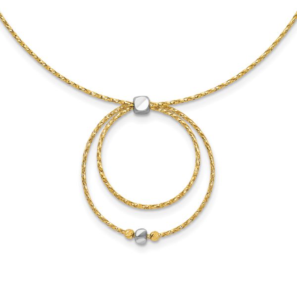 Leslie's 14K w/Wht Rhod Polished/DC Circle Pendant w/1in ext. Necklace