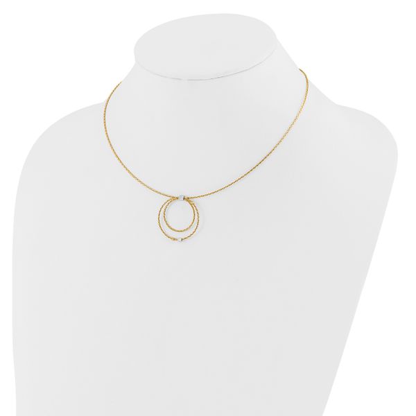 Leslie's 14K w/Wht Rhod Polished/DC Circle Pendant w/1in ext. Necklace - Image 3