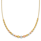 Leslie's 14K Tri-color Polished / DC Square Beads w/1in ext. Necklace