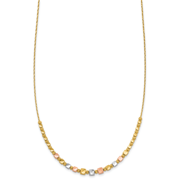 Leslie's 14K Tri-color Polished / DC Square Beads w/1in ext. Necklace - Image 2