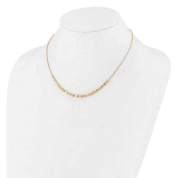 Leslie's 14K Tri-color Polished / DC Square Beads w/1in ext. Necklace - Image 3