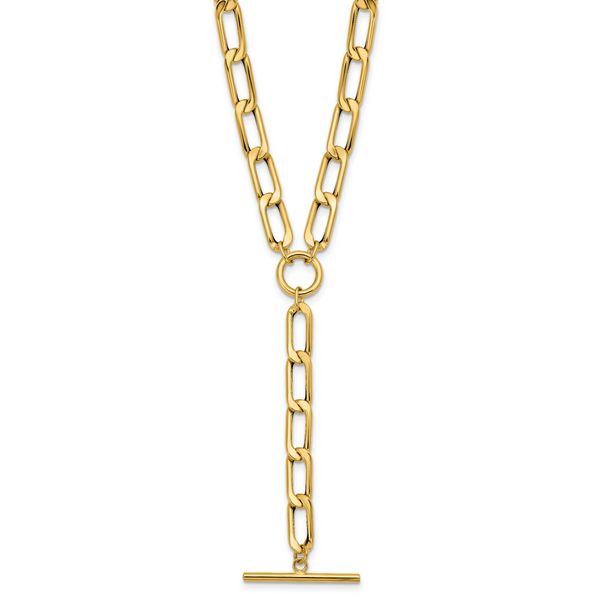 Leslie's 14K Polished Flat Oval Link Drop w/2in ext. Choker Necklace - Image 2