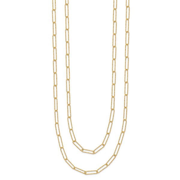 Leslie's 14K Polished and Textured 2-strand Paperclip Necklace - Image 2