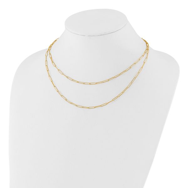 Leslie's 14K Polished and Textured 2-strand Paperclip Necklace - Image 3