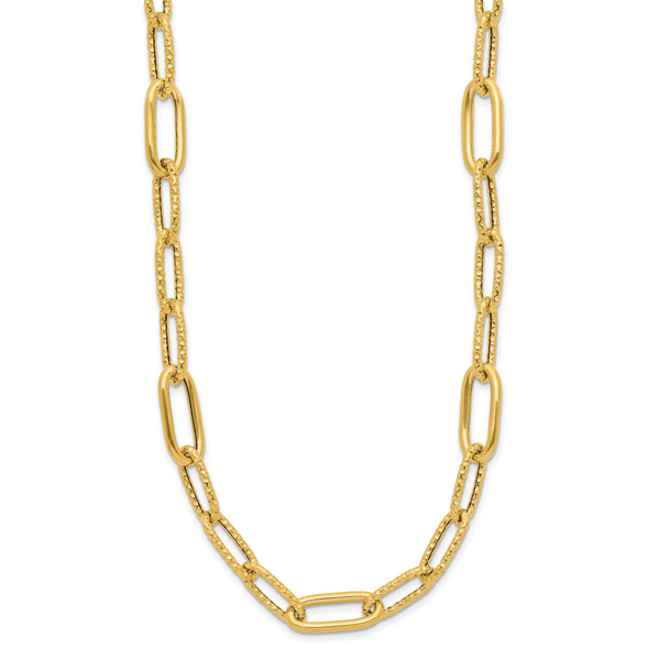 Leslie's 14K Polished and Textured Fancy Paperclip Link Necklace - Image 2