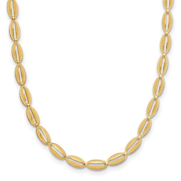 Leslie's 14K Polished and Textured Fancy Oval Link Necklace