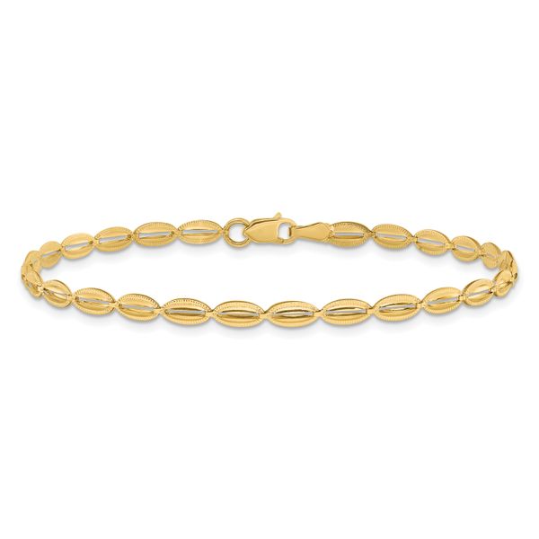 Leslie's 14K Polished and Textured Fancy Oval Link Bracelet - Image 3