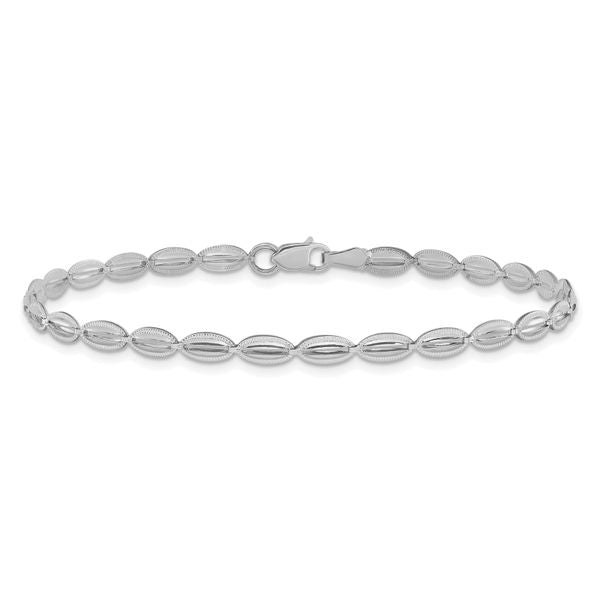 Leslie's 14K White Gold Polished / Textured Fancy Oval Link Bracelet - Image 3