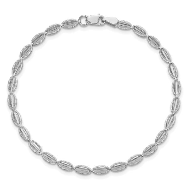 Leslie's 14K White Gold Polished / Textured Fancy Oval Link Bracelet - Image 4