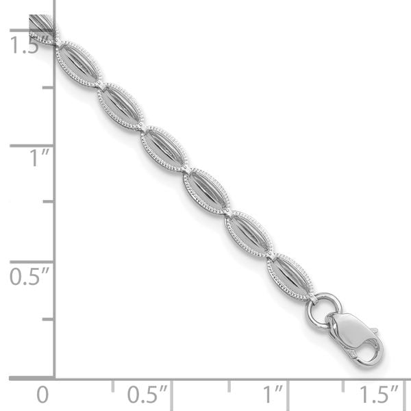 Leslie's 14K White Gold Polished / Textured Fancy Oval Link Bracelet - Image 5