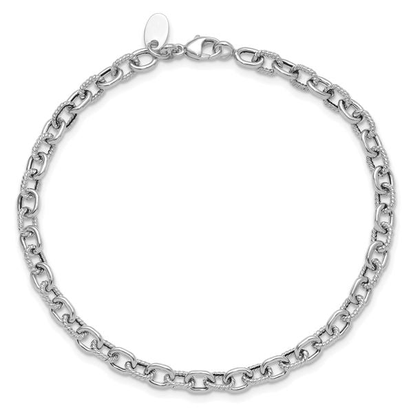 Leslie's 14K White Gold Polished and Textured Link Bracelet - Image 4