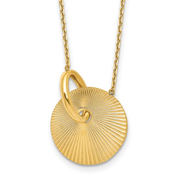 Leslie's 14K Polished and Textured Circle 16in with 2in ext Necklace