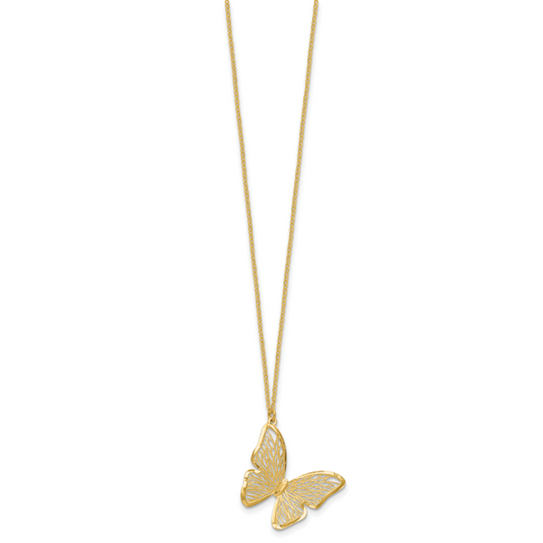 Leslie's 14k Textured and Polished Butterfly 18in Necklace - Image 2