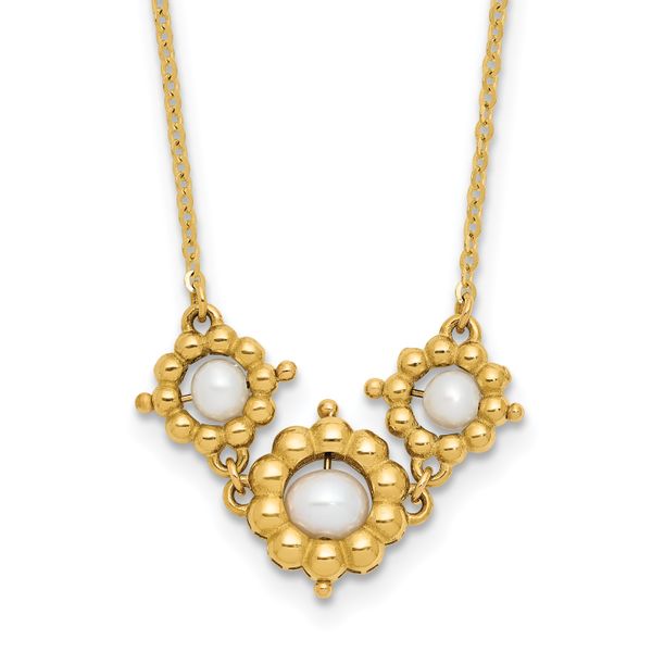 Leslie's 14k Polished FWC Pearl Flower 16in w/2in ext. Necklace