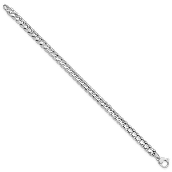 Leslie's 14K White Gold Polished and Textured Fancy Curb Bracelet - Image 2
