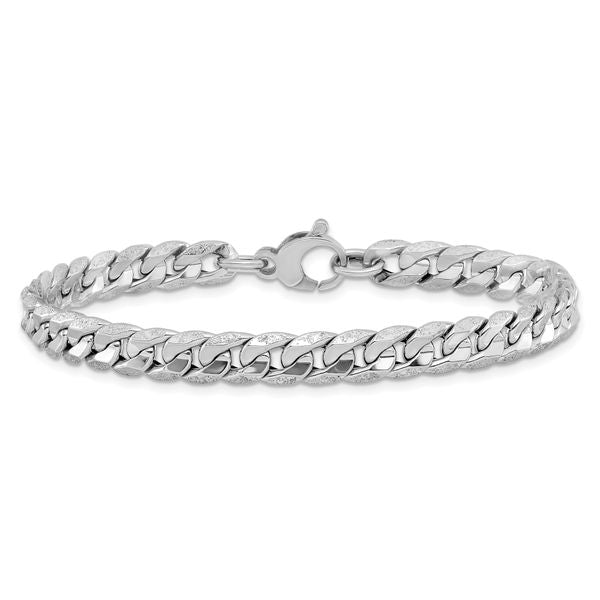 Leslie's 14K White Gold Polished and Textured Fancy Curb Bracelet - Image 3