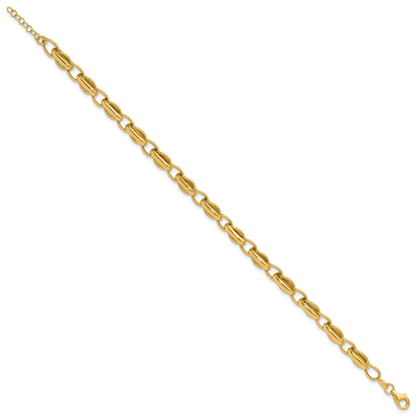 Leslie's 14K Polished and Textured Fancy Link w/.5in ext. Bracelet - Image 2