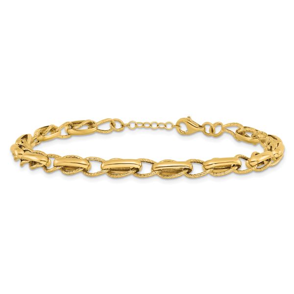 Leslie's 14K Polished and Textured Fancy Link w/.5in ext. Bracelet - Image 3