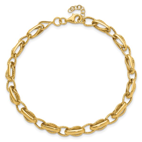 Leslie's 14K Polished and Textured Fancy Link w/.5in ext. Bracelet - Image 4