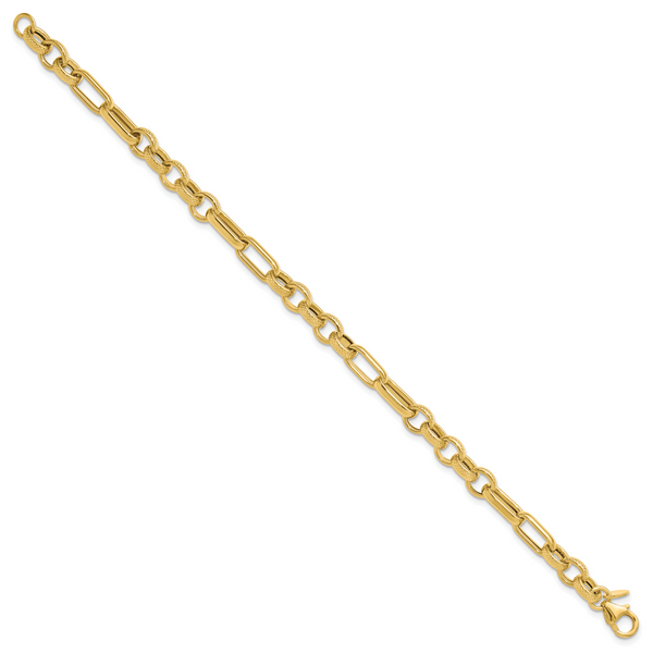 14K Polished and Textured Fancy Link Bracelet - Image 2
