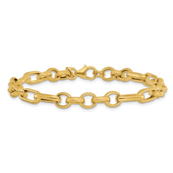 14K Polished and Textured Fancy Link Bracelet - Image 3
