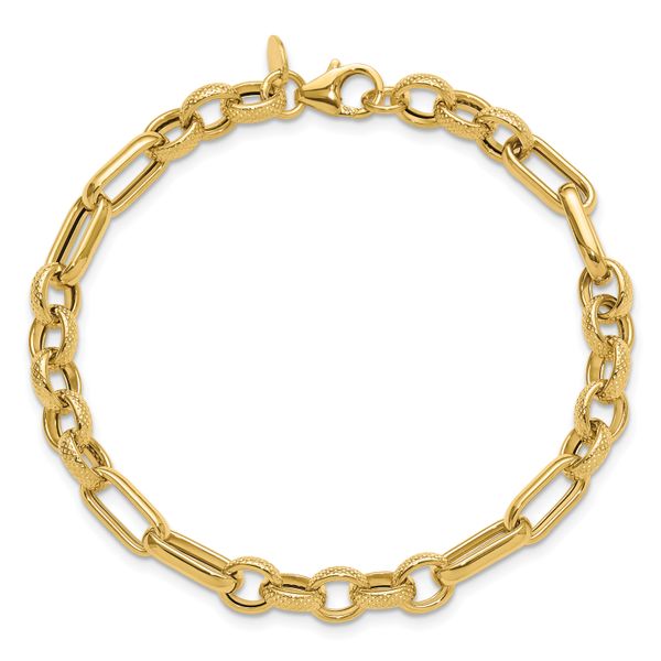 14K Polished and Textured Fancy Link Bracelet - Image 4