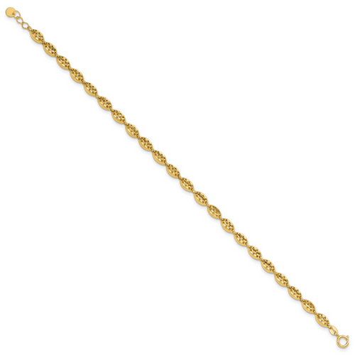 14K Polished and D/C Fancy Oval Link w/.25in ext. Bracelet - Image 2
