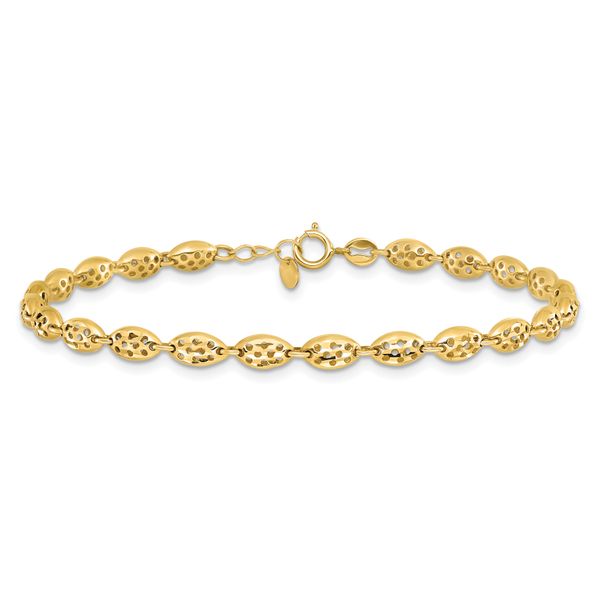 14K Polished and D/C Fancy Oval Link w/.25in ext. Bracelet - Image 3