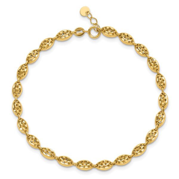 14K Polished and D/C Fancy Oval Link w/.25in ext. Bracelet - Image 4