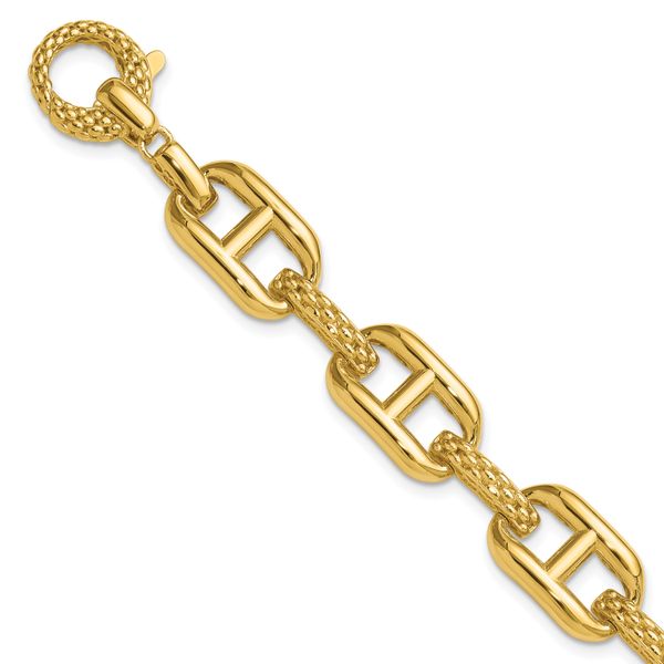 Leslie's 14K Polished and Textured Fancy Link Bracelet