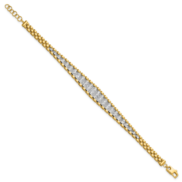Leslie's 14K Two-tone Polished / Diamond-cut w/.5in ext. Bracelet - Image 2