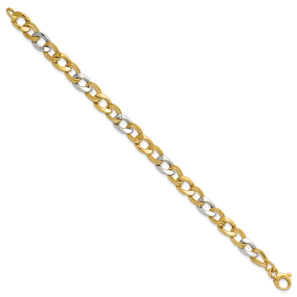 Leslie's 14K Two-tone Polished and Textured Fancy Link Bracelet - Image 2