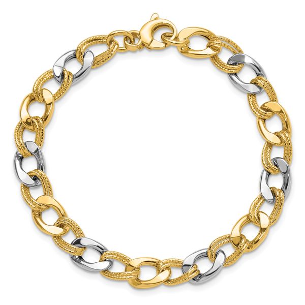 Leslie's 14K Two-tone Polished and Textured Fancy Link Bracelet - Image 4