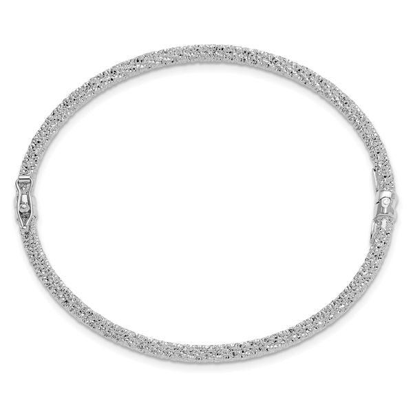 14K w/RH-plat Polish/Texture/Dia-cut Twist Hinged Bangle - Image 2