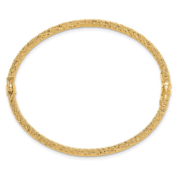 14K Polished/Textured and Diamond-cut Twisted Hinged Bangle - Image 2