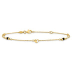 Leslie's 14K Polished/Dia-cut Heart Cr. Onyx Beads 9in Plus 1in ext. Anklet - Image 3