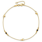 Leslie's 14K Polished/Dia-cut Heart Cr. Onyx Beads 9in Plus 1in ext. Anklet - Image 4