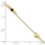 Leslie's 14K Polished/Dia-cut Heart Cr. Onyx Beads 9in Plus 1in ext. Anklet - Image 5