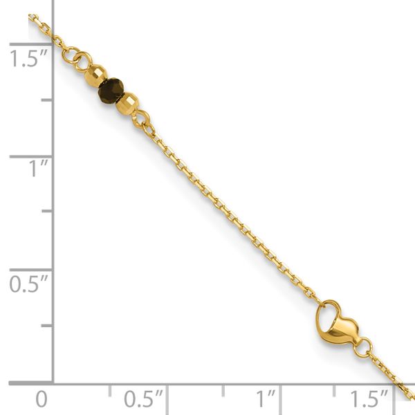 Leslie's 14K Polished/Dia-cut Heart Cr. Onyx Beads 9in Plus 1in ext. Anklet - Image 5