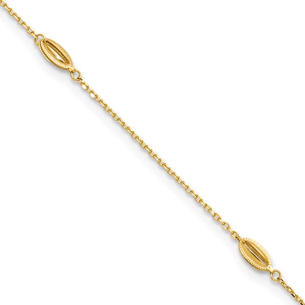 Leslie's 14K Polished and Textured Station 9in Plus 1in ext. Anklet