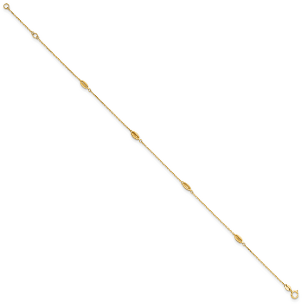 Leslie's 14K Polished and Textured Station 9in Plus 1in ext. Anklet - Image 2