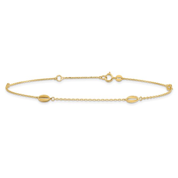 Leslie's 14K Polished and Textured Station 9in Plus 1in ext. Anklet - Image 3