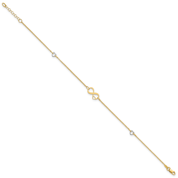 Leslie's 14K Two-tone Polished Infinity Open Heart 9in Plus 1in ext. Anklet - Image 2